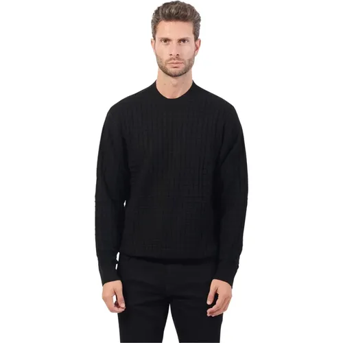 Schwarzer Pullover mit Karomuster , Herren, Größe: 2XL - Armani Exchange - Modalova