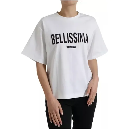 Bedrucktes Crew Neck T-Shirt Weiß Baumwolle - Dolce & Gabbana - Modalova