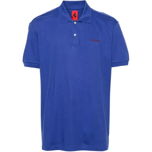 Blau Logo Jersey Polo Shirt Ferrari - Ferrari - Modalova