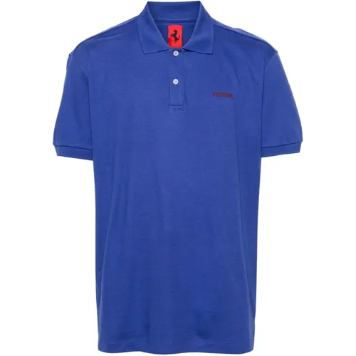 Blau Logo Jersey Polo Shirt , Herren, Größe: M - Ferrari - Modalova