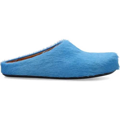 Blaue Slip-on Schuhe mit Langem Haar Obermaterial,Bequeme Sandalen - Marni - Modalova