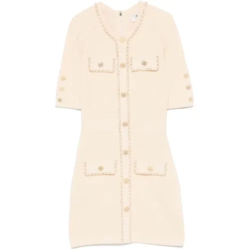 Cream Honeycomb Stitch Mini Dress , female, Sizes: L, M, XS, S - Elisabetta Franchi - Modalova