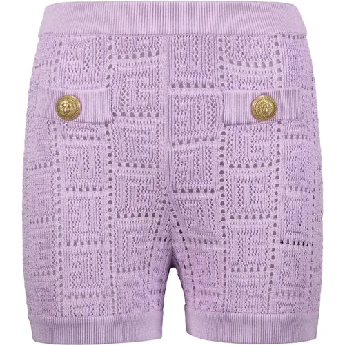 Gerippte Strickknopf-Shorts Balmain - Balmain - Modalova