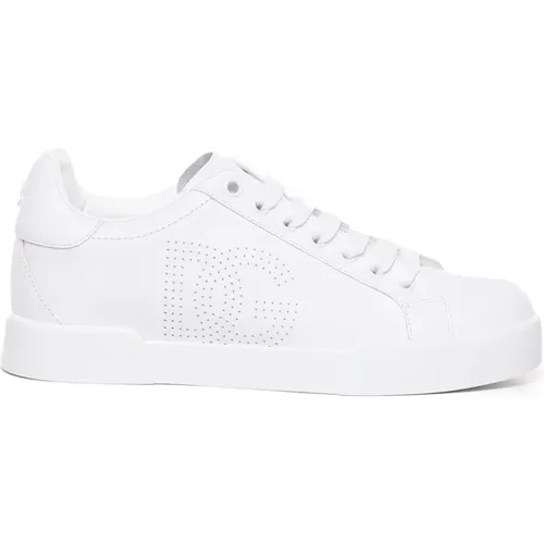 Leather Sneakers with Perforated Logo , female, Sizes: 3 UK, 7 UK, 4 UK, 6 UK, 4 1/2 UK, 6 1/2 UK, 5 1/2 UK, 5 UK - Dolce & Gabbana - Modalova