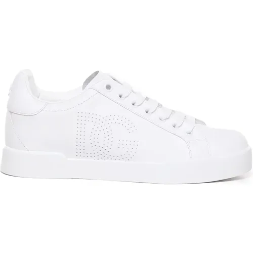 Leather Sneakers with Perforated Logo , female, Sizes: 3 UK, 7 UK, 4 UK, 6 UK, 4 1/2 UK, 6 1/2 UK, 8 UK, 3 1/2 UK, 5 1/2 UK, 5 UK - Dolce & Gabbana - Modalova