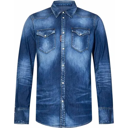 Blaues Hemd mit Druckknöpfen,Stonewashed Denim Hemd Blau,Denim Shirts - Dsquared2 - Modalova