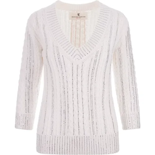 V-Neck Sweater with Crystal Embellishments , female, Sizes: M, S - Ermanno Scervino - Modalova