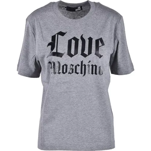 Graues T-Shirt für Frauen , Damen, Größe: 2XS - Love Moschino - Modalova