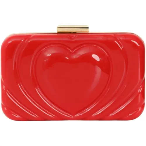 Rote Clutch mit geprägtem Herzmuster - Love Moschino - Modalova