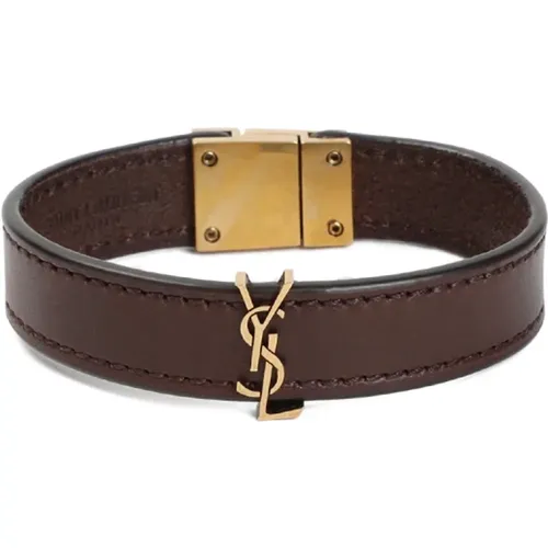 Leather Logo Bracelet , male, Sizes: M, L - Saint Laurent - Modalova
