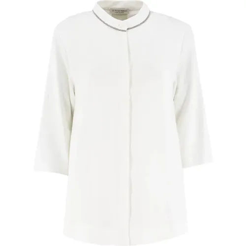 Elegant Linen Blouse with Embroidered Collar , female, Sizes: S - Le Tricot Perugia - Modalova
