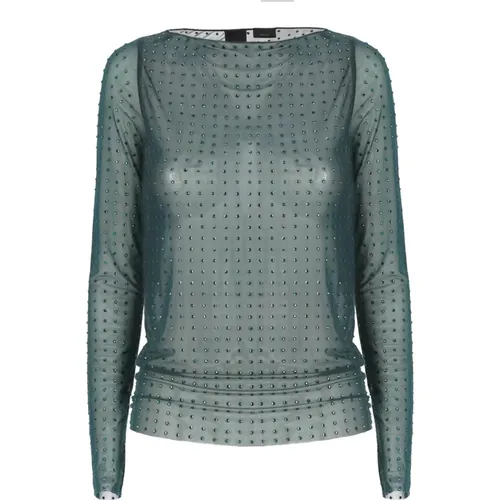 Grüner Pullover mit Strass-Detail , Damen, Größe: S - pinko - Modalova