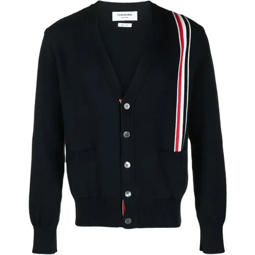 Navy Cotton Cardigan Sweater , male, Sizes: L - Thom Browne - Modalova