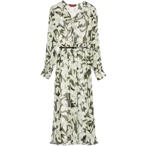 Floral Print Silk Chiffon Midi Dress , female, Sizes: 4XS, 2XS, S, 3XS - Max Mara - Modalova