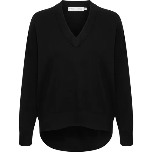 Schwarzer V-Ausschnitt Strickpullover , Damen, Größe: L - InWear - Modalova