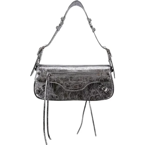 Silver Leather Shoulder Bag with Flap Closure , female, Sizes: ONE SIZE - Balenciaga - Modalova