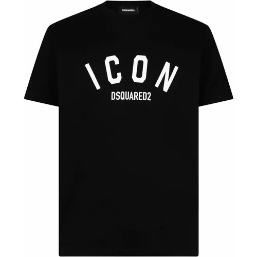 Schwarzes Baumwoll-T-Shirt mit Logo-Print , Herren, Größe: L - Dsquared2 - Modalova