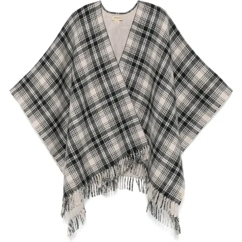 Plaid Check Cape with Fringed Hem , female, Sizes: ONE SIZE - Woolrich - Modalova