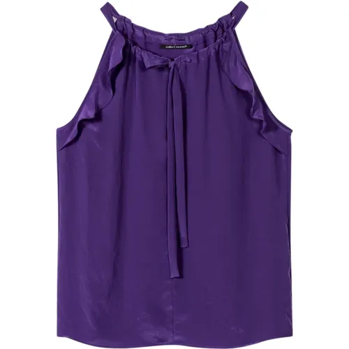 Deep Violet Sleeveless Top with A-Line Silhouette and Feminine Volants , female, Sizes: L - LUISA CERANO - Modalova