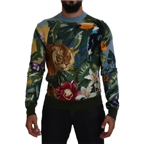 Dschungel bestickter Wolle-Seide Pullover - Dolce & Gabbana - Modalova