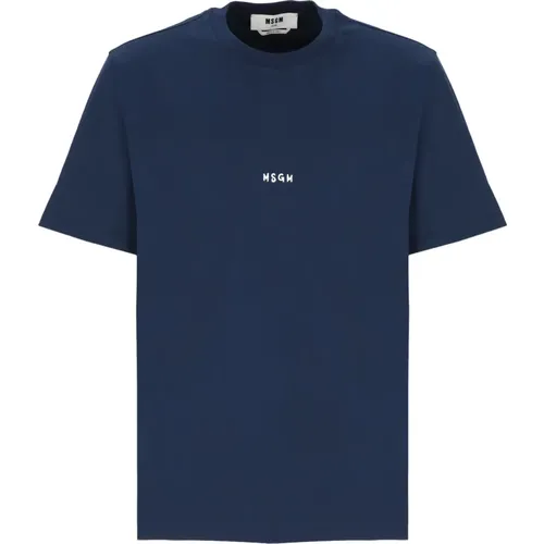 Blaues Baumwoll-T-Shirt mit Logo - Msgm - Modalova