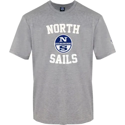 Graues Crewneck T-Shirt mit Frontdruck , Herren, Größe: S - North Sails - Modalova