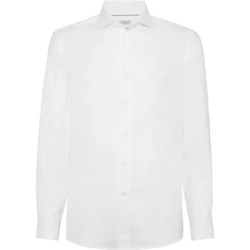 Weißes Baumwoll-Leinen Hemd , Herren, Größe: L - BRUNELLO CUCINELLI - Modalova