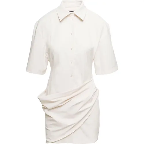 Weiße drapierte Hemdblusenkleid , Damen, Größe: 2XS - Jacquemus - Modalova