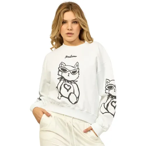 Weiße Crewneck Sweater mit Print und Strass , Damen, Größe: S - Disclaimer - Modalova