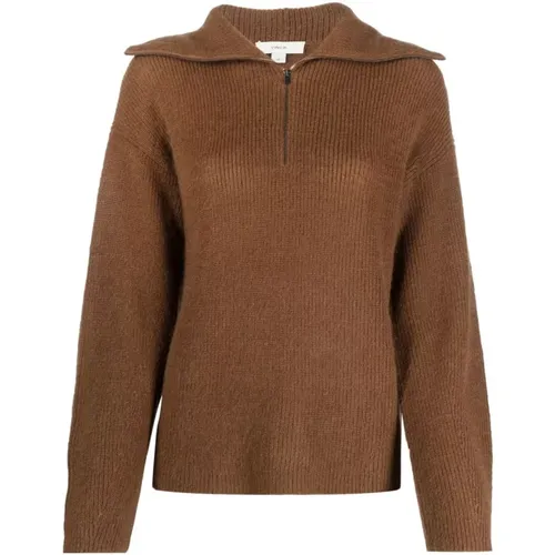 Gerippter Brauner Pullover Halber Reißverschluss , Damen, Größe: XL - Vince - Modalova