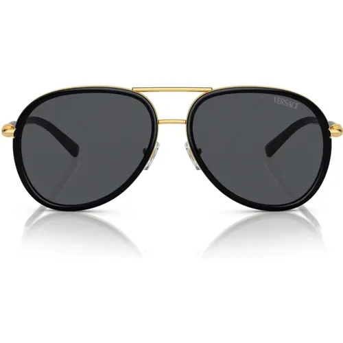 Goldene Metall Piloten Sonnenbrille mit Dunkelgrauer Linse,Designer Sonnenbrille - Versace - Modalova