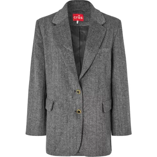 Klassischer Oversized Blazer Grau Herringbone , Damen, Größe: XS - Cras - Modalova