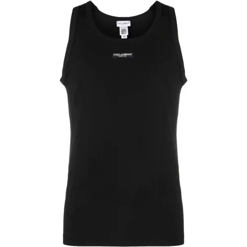 Logo-Patch Tank Top, Sleek and Stylish Sleeveless Women`s Top , female, Sizes: 3XL, L, XL, 2XL - Dolce & Gabbana - Modalova