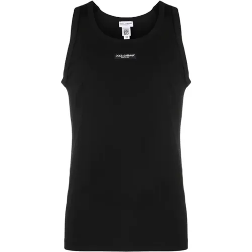 Logo-Patch Tank Top, Sleek and Stylish Sleeveless Women`s Top , female, Sizes: 3XL, L, XL, 2XL, M - Dolce & Gabbana - Modalova