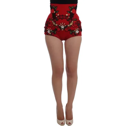 Luxuriöse Rote Seidenbestickte High-Waist-Shorts - Dolce & Gabbana - Modalova