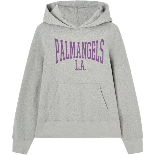 Grey Hooded Sweater Logo Print , female, Sizes: S - Palm Angels - Modalova