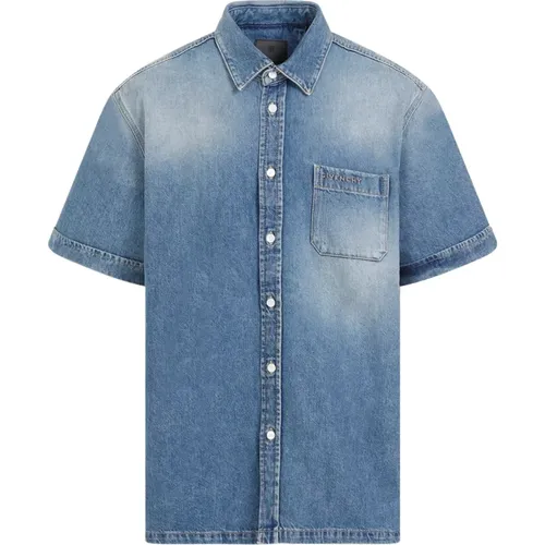 Indigo Cotton Short Sleeve Shirt , male, Sizes: L, M - Givenchy - Modalova