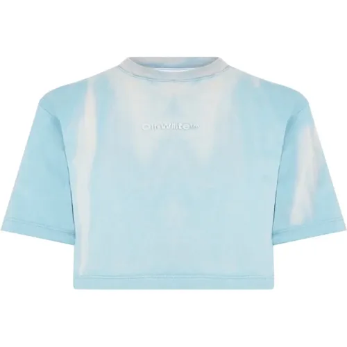 Grünes Wäschelogo Crop T-Shirt , Damen, Größe: L - Off White - Modalova