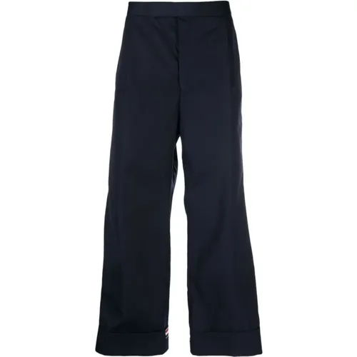 Navy Wide Leg Cropped Trousers , male, Sizes: M, L, XL - Thom Browne - Modalova