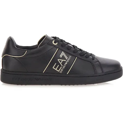 Schwarze Sneakers Runde Spitze Schnürung , Herren, Größe: 45 1/3 EU - Emporio Armani EA7 - Modalova