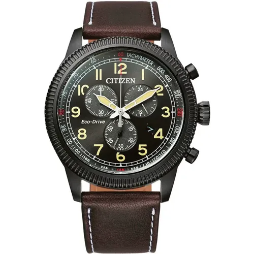 Brown Leather Quartz Watch, 10Atm , male, Sizes: ONE SIZE - Citizen - Modalova
