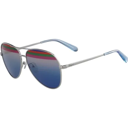 Blau Multicolor Verlauf Sonnenbrille Sf172S-046 , unisex, Größe: 60 MM - Salvatore Ferragamo - Modalova