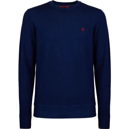 Blauer Woll-Crew-Neck-Pullover , Herren, Größe: L - Gallo - Modalova