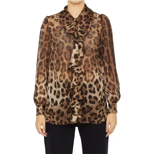 Leo-Printed Silk Shirt - Multicolor Aw23 , female, Sizes: S - Dolce & Gabbana - Modalova