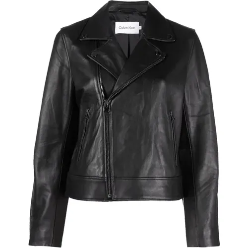 Leather biker jacket , female, Sizes: S - Calvin Klein - Modalova