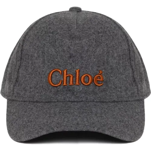 Grey Logo Embroidered Cap , unisex, Sizes: 58 CM - Chloé - Modalova