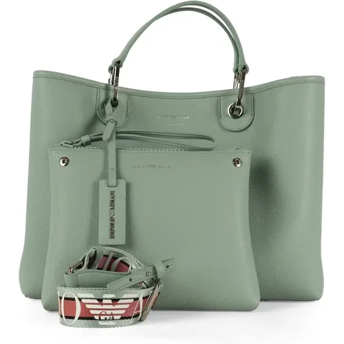 Large Hammered Effect Handbag with Logo Print , female, Sizes: ONE SIZE - Emporio Armani - Modalova