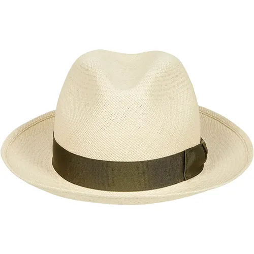 White Straw Panama Hat with Logo Band , male, Sizes: 57 CM, 55 CM, 56 CM - Borsalino - Modalova