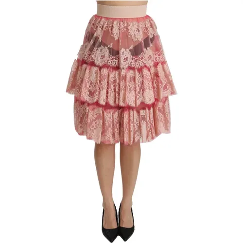 Rosa Spitzenrock mit hoher Taille - Dolce & Gabbana - Modalova