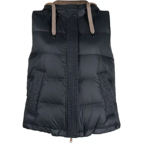Quilted Hooded Gilet in Navy , female, Sizes: XS - BRUNELLO CUCINELLI - Modalova